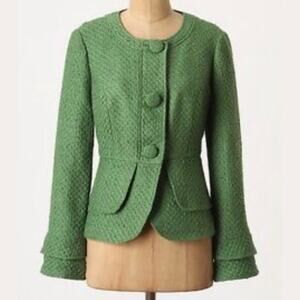 Tabitha Olive Green Quilted Tweed Peplum Jacket